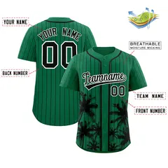Kelly Green Black Pinstripe Coconut Tree Baseball Jersey 2