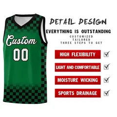 Kelly Green Black Plaid Pattern Basketball Jersey Uniform 2