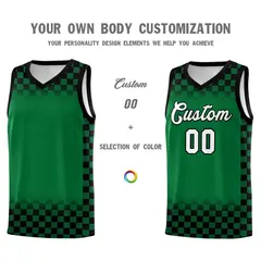 Kelly Green Black Plaid Pattern Basketball Jersey Uniform 3