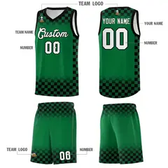 Kelly Green Black Plaid Pattern Basketball Jersey Uniform 5