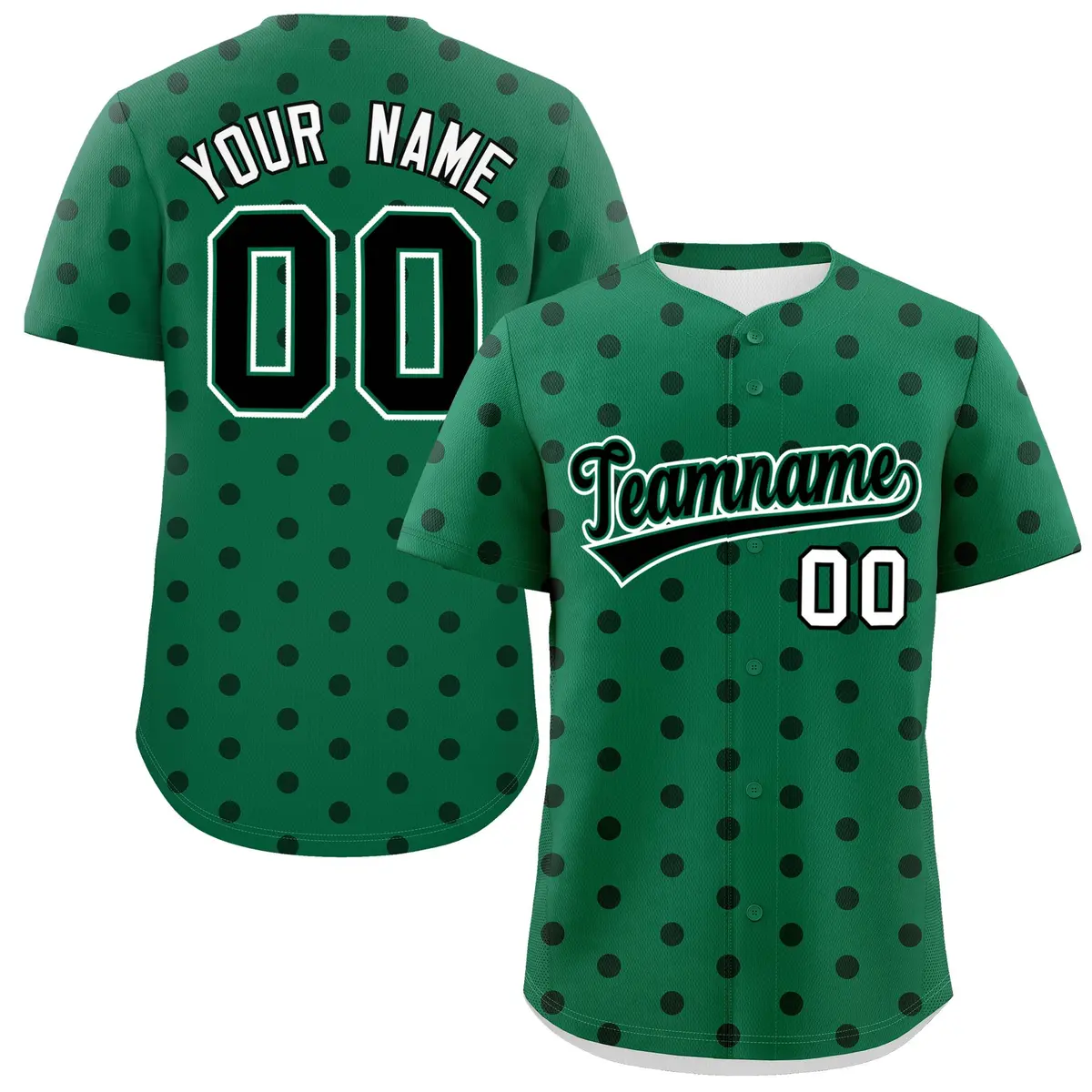Kelly Green Black Polka Dot Graffiti Baseball Jersey