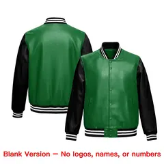 Kelly Green Black Raglan Full-Snap Faux Leather Letterman Jacket 6