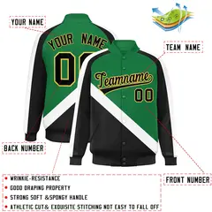 Kelly Green Black Raglan Full-Snap Letterman Baseball Jacket 2