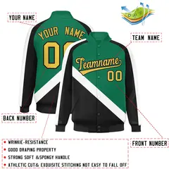 Kelly Green Black Raglan Full-Snap Letterman Baseball Jacket 2