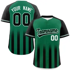 Kelly Green Black Raglan Gradient Thick Stripe Baseball Jersey