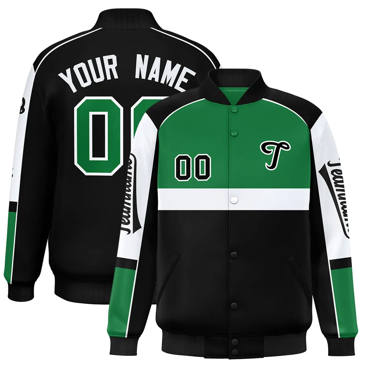 Kelly Green Black Raglan Sleeve Varsity Letterman Jacket