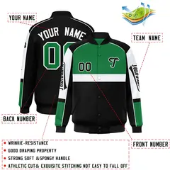 Kelly Green Black Raglan Sleeve Varsity Letterman Jacket 2