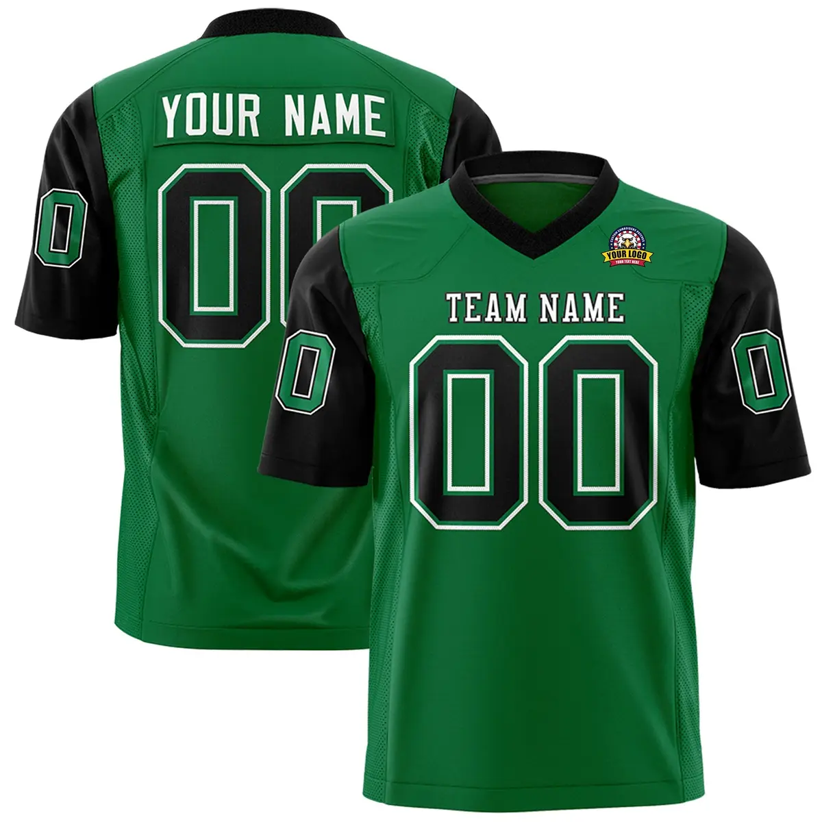 Kelly Green Black Raglan Sleeves Authentic Football Jersey