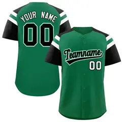 Kelly Green Black Raglan Sleeves Contrast Baseball Jersey