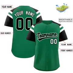 Kelly Green Black Raglan Sleeves Contrast Baseball Jersey 2