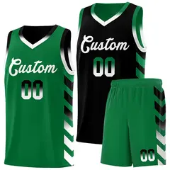 Kelly Green Black Reversible Basketball Kits - Side Arrow Black White Gradient