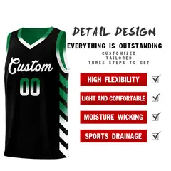 Kelly Green Black Reversible Basketball Kits - Side Arrow Black White Gradient 3