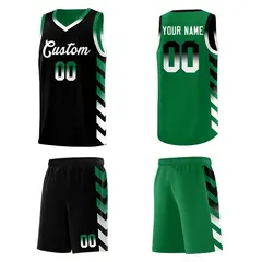 Kelly Green Black Reversible Basketball Kits - Side Arrow Black White Gradient 5