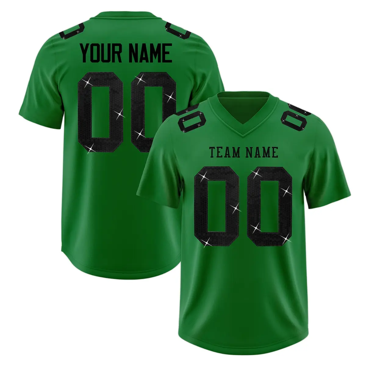 Kelly Green Black Sequin Lettering Football Jersey