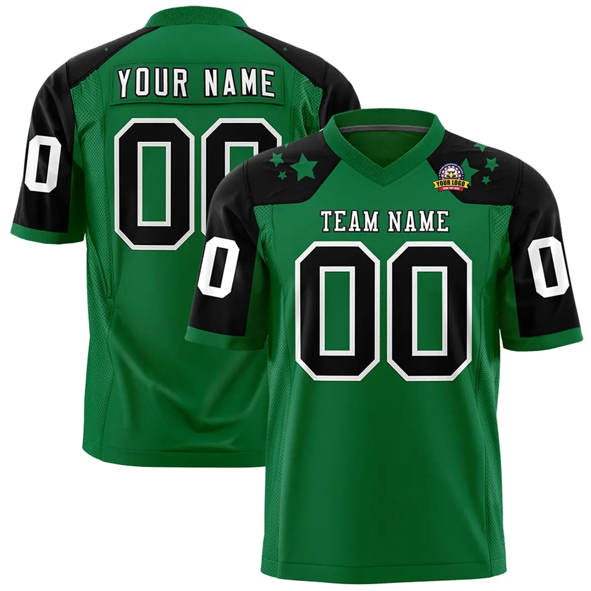 Kelly Green Black Shoulder Star Pattern Flag Football Jersey