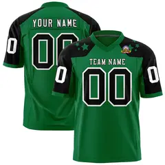 Kelly Green Black Shoulder Star Pattern Flag Football Jersey
