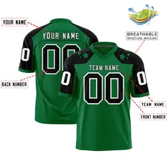 Kelly Green Black Shoulder Star Pattern Flag Football Jersey 2