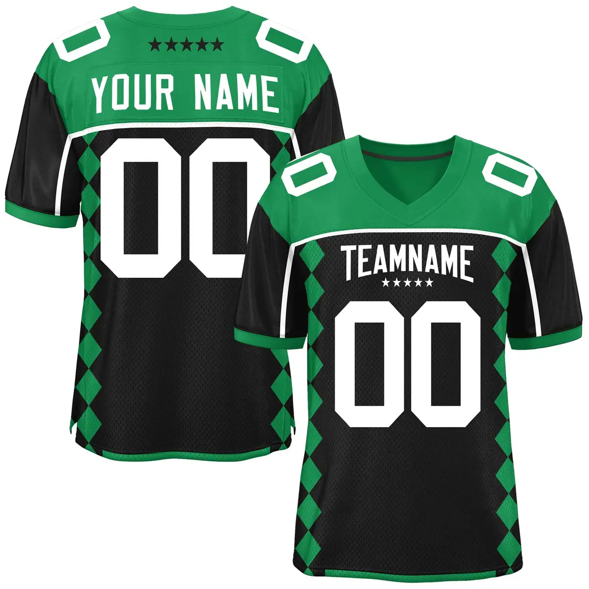 Kelly Green Black Side Blocks Raglan Sleeves Football Jersey