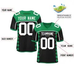 Kelly Green Black Side Blocks Raglan Sleeves Football Jersey 2