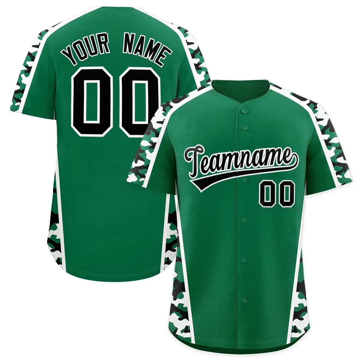 Kelly Green Black Side Camo Baseball Jersey