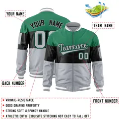 Kelly Green Black-Silver Color Block Varsity Letterman Bomber Jacket 2