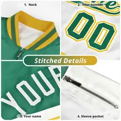 Kelly Green Black-Silver Color Block Varsity Letterman Bomber Jacket 5