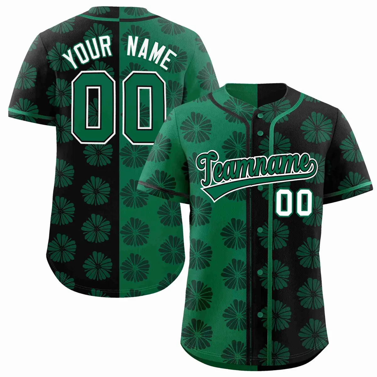 Kelly Green Black Split Flower Graffiti Baseball Jersey
