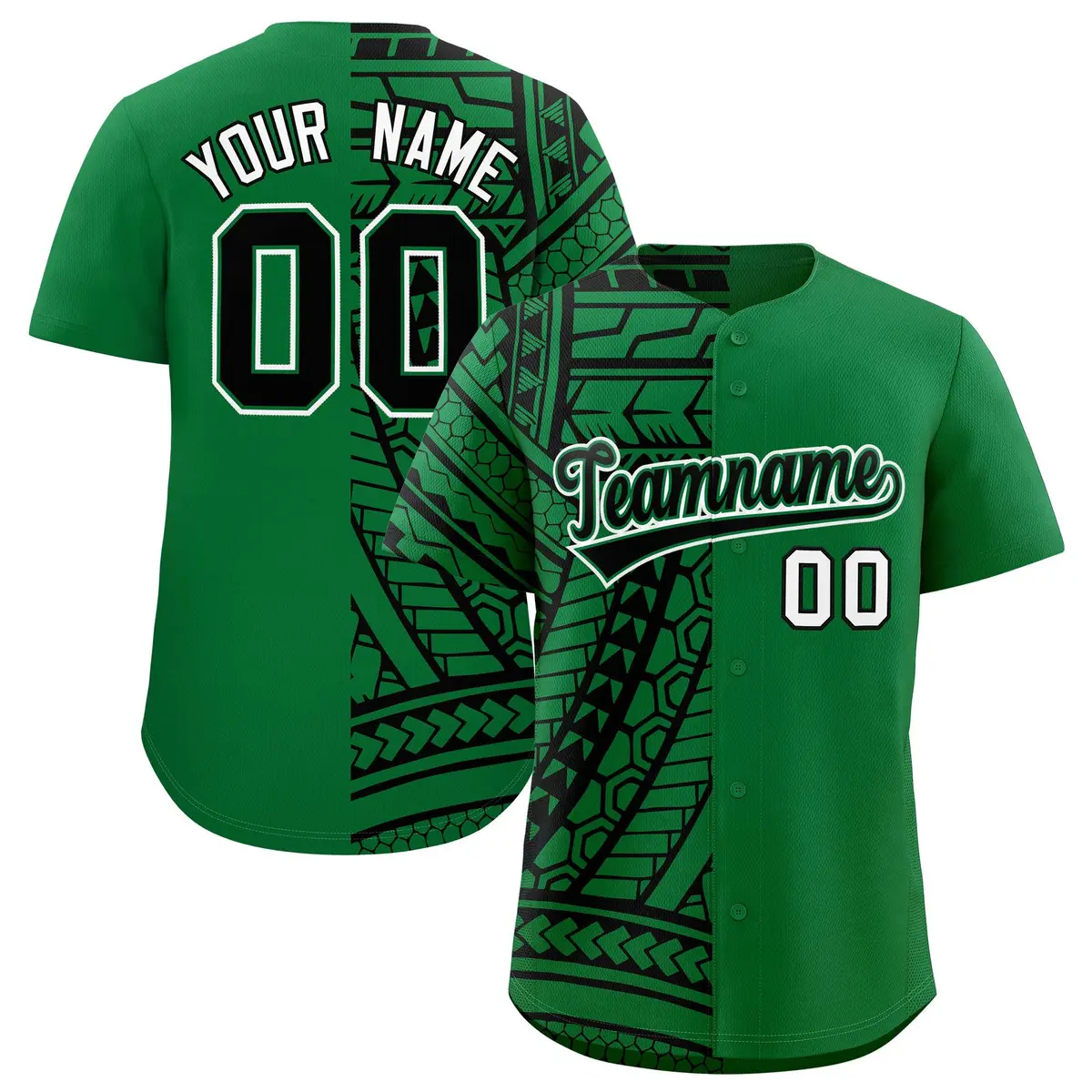 Kelly Green Black Split Tribal Baseball Jersey
