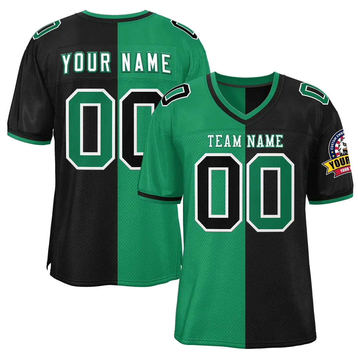 Kelly Green Black Split Two Tone Authentic Football Jersey