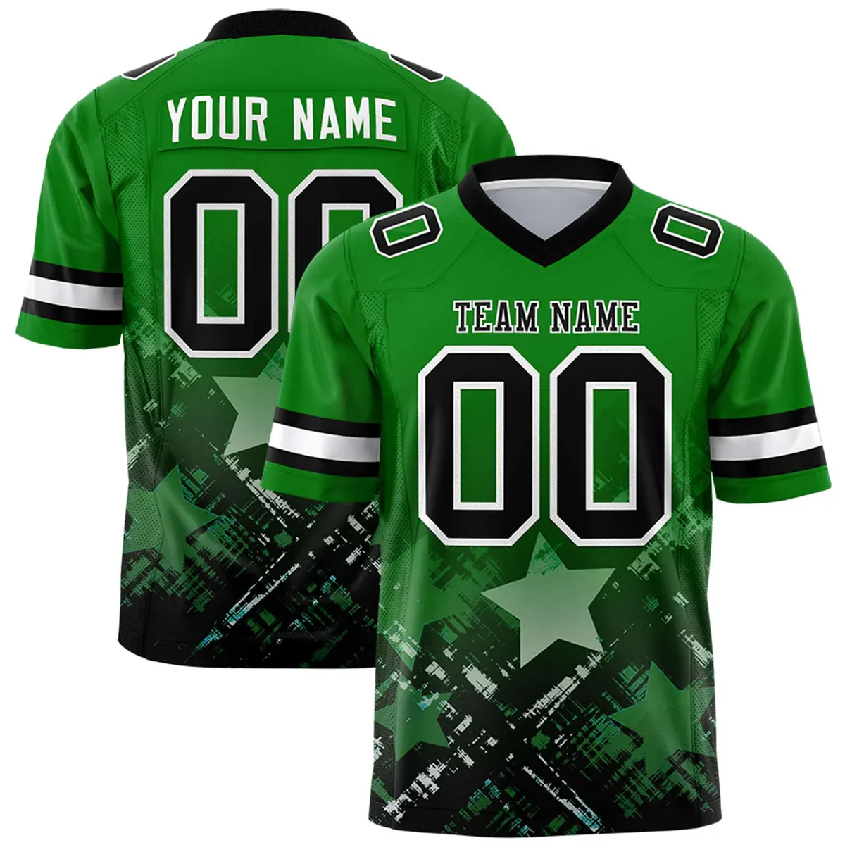 Kelly Green Black Star Gradient Flag Football Jersey