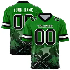 Kelly Green Black Star Gradient Flag Football Jersey 1