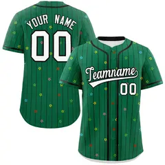 Kelly Green Black Star Pattern Stripe Baseball Jersey 1
