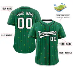 Kelly Green Black Star Pattern Stripe Baseball Jersey 2