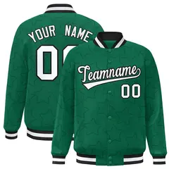 Kelly Green Black Star Pattern Varsity Full-Snap Letterman Jacket