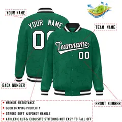 Kelly Green Black Star Pattern Varsity Full-Snap Letterman Jacket 2