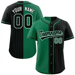 Kelly Green Black Stripe-Solid Combo Baseball Jersey 1