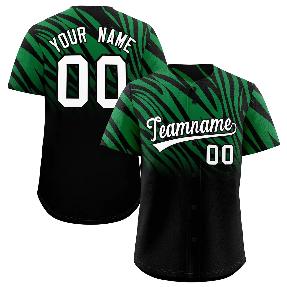 Kelly Green Black Tiger Stripe Gradient Animal Print Baseball Jersey