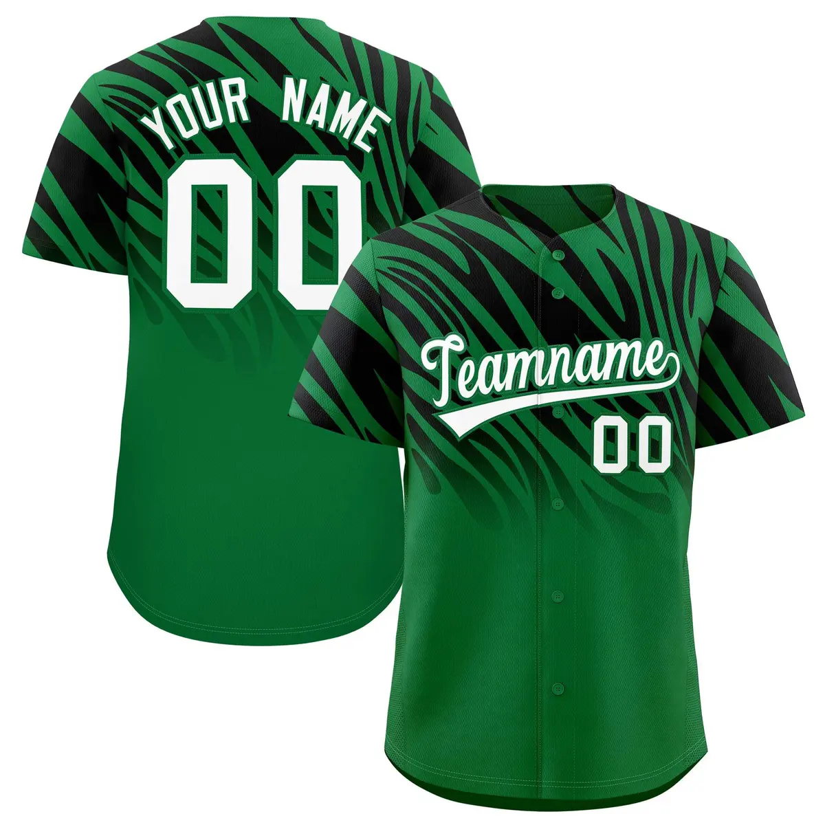 Kelly Green Black Tiger Stripe Gradient Animal Print Baseball Jersey