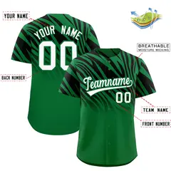 Kelly Green Black Tiger Stripe Gradient Animal Print Baseball Jersey 2