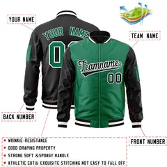 Kelly Green Black Two-Tone Varsity Letterman Bomber Jacket 2
