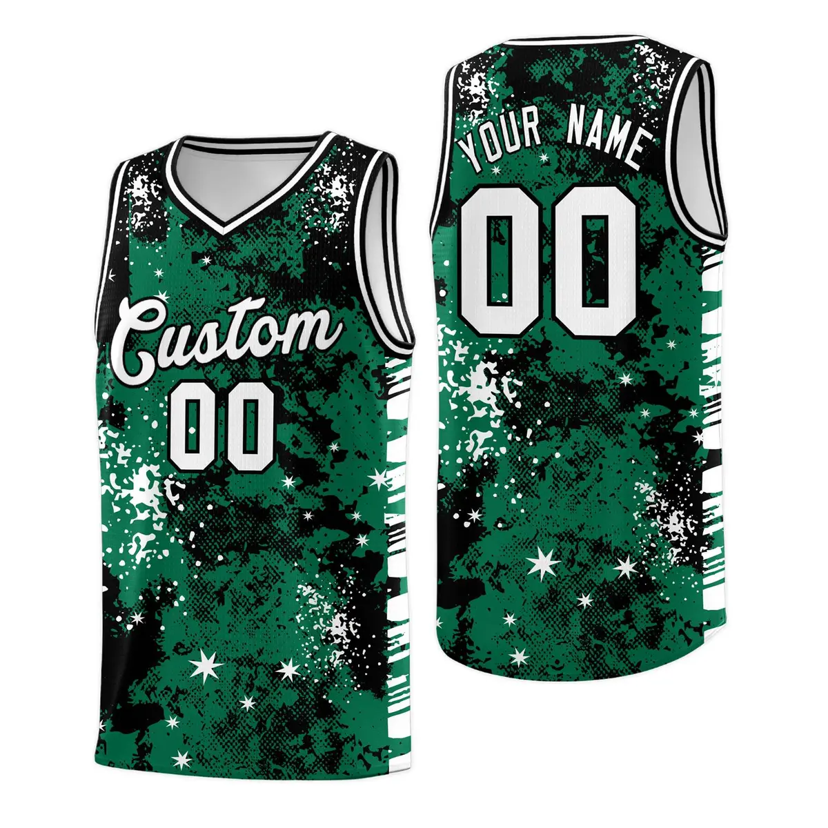 Kelly Green Black Vice Burst Graffiti Basketball Jersey