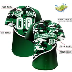 Kelly Green Black White Camo Gradient Baseball Jersey 2