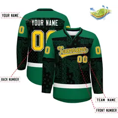 Kelly Green Black White Cashew Flower Graffiti V-Neck Hockey Jersey 2