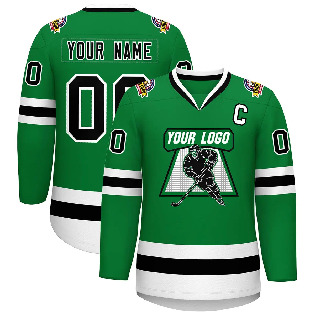 Kelly Green Black-White Classic Hockey Jersey