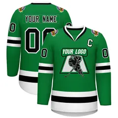 Kelly Green Black-White Classic Hockey Jersey
