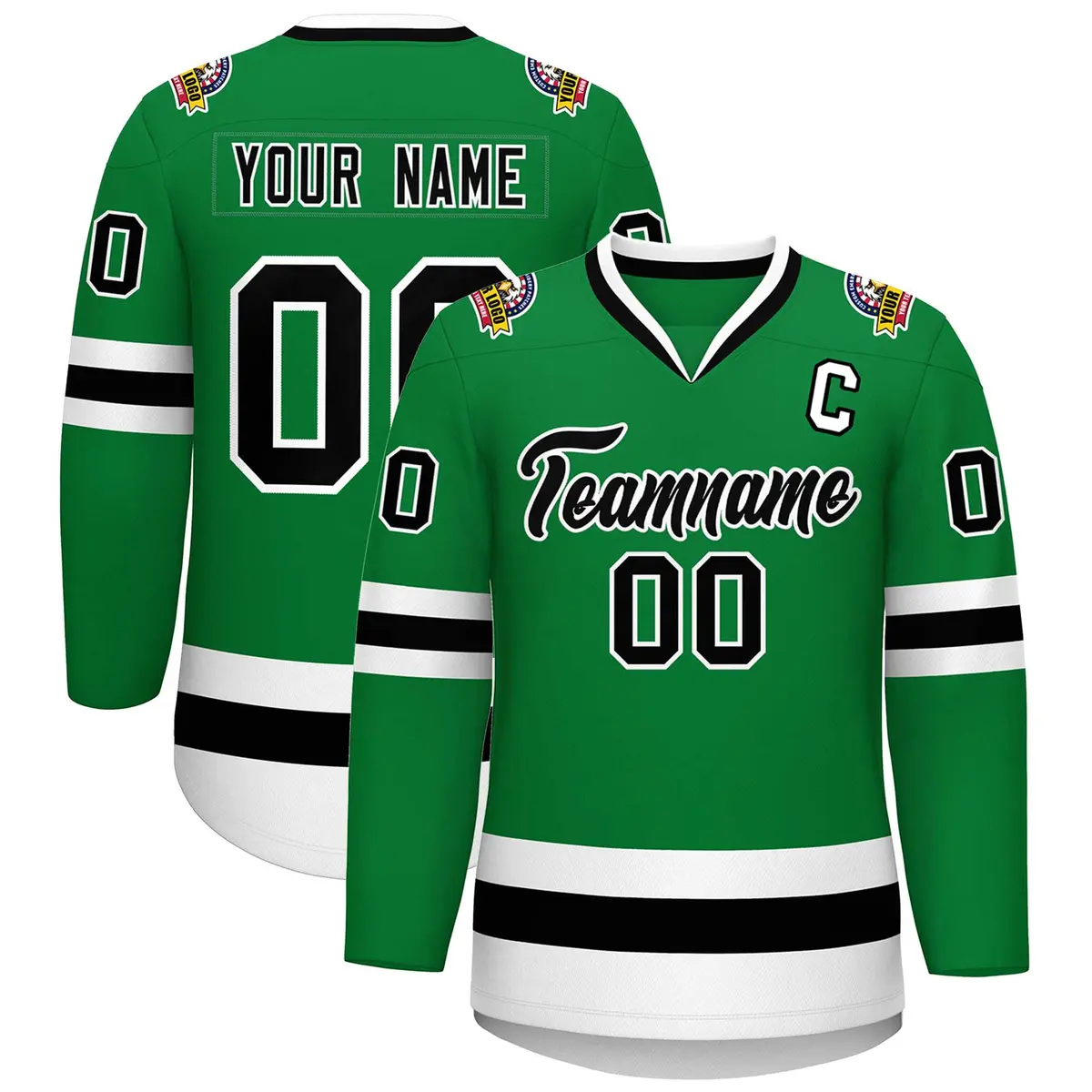 Kelly Green Black-White Classic Hockey Jersey