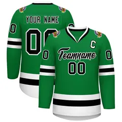 Kelly Green Black-White Classic Hockey Jersey 1