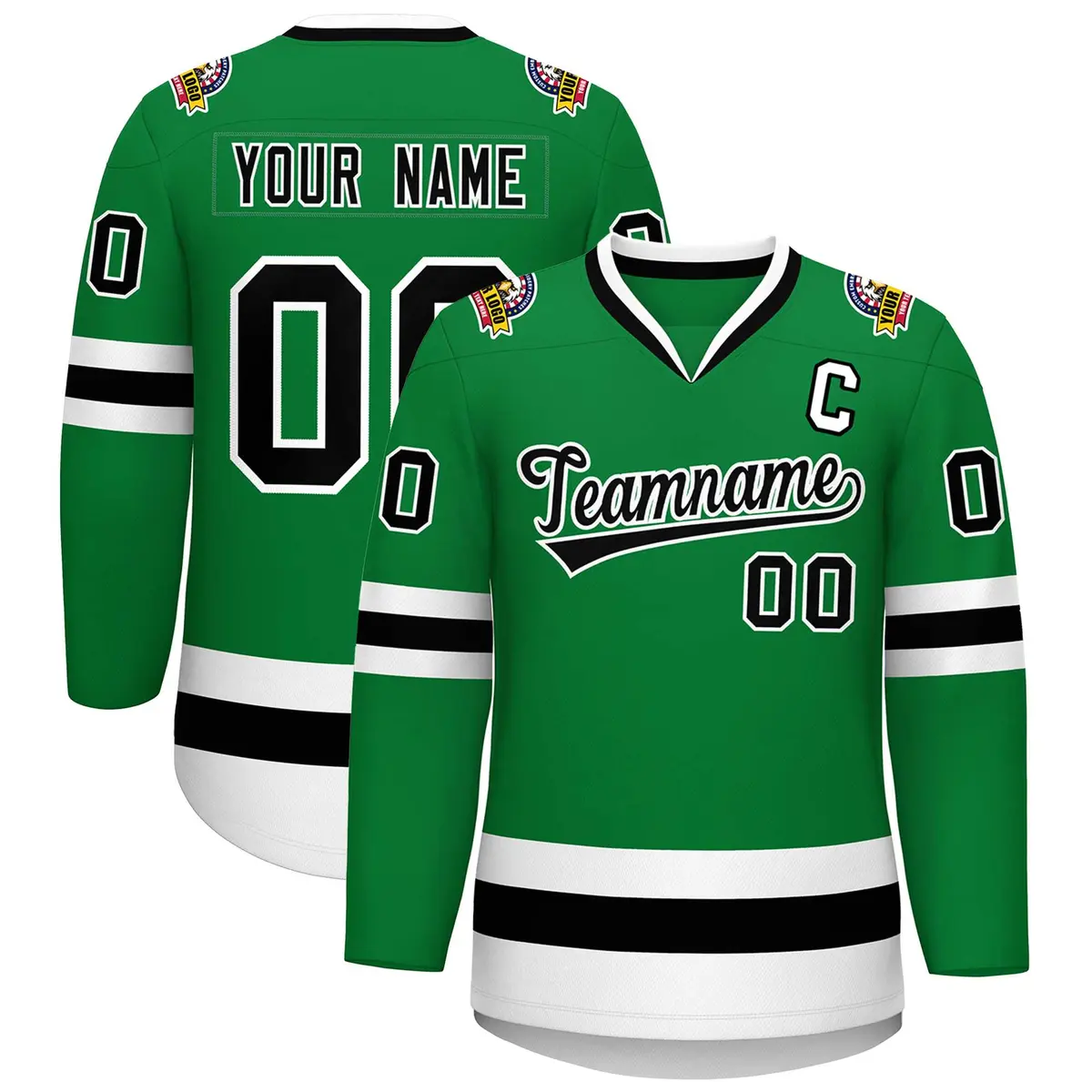 Kelly Green Black-White Classic Hockey Jersey