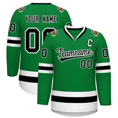 Kelly Green Black-White Classic Hockey Jersey 1