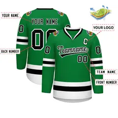 Kelly Green Black-White Classic Hockey Jersey 2